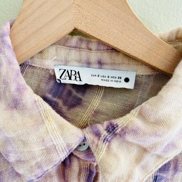 Zara Tie-Dye Linen Blend Blouse Limited Edition Womens Size Small Purple Relaxed - Picture 4 of 9